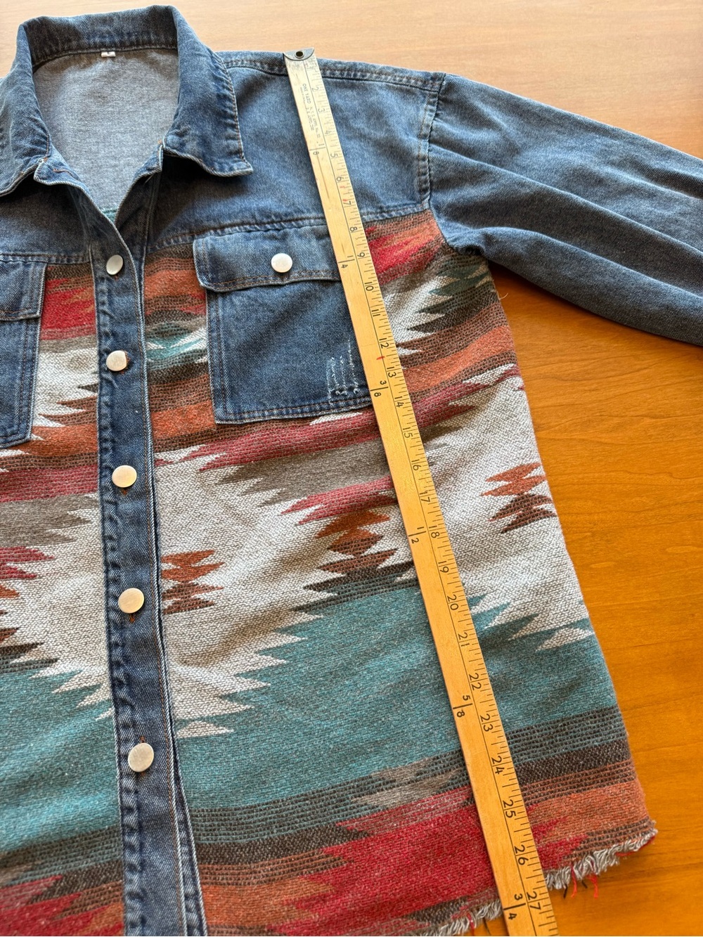 Denim Jacket with Southwestern blanket inset - Picture 8 of 10